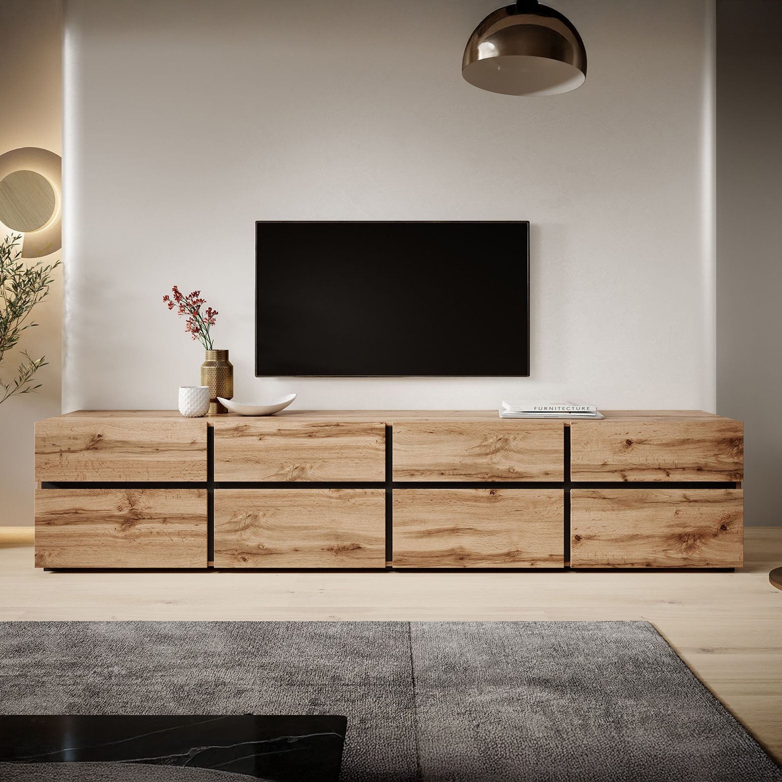 Cainan - TV-Meubel - met 4 lades - Eiken  - 225 cm