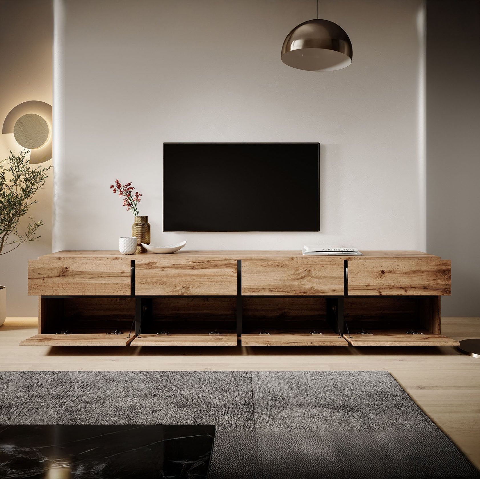 Cainan - TV-Meubel - met 4 lades - Eiken  - 225 cm