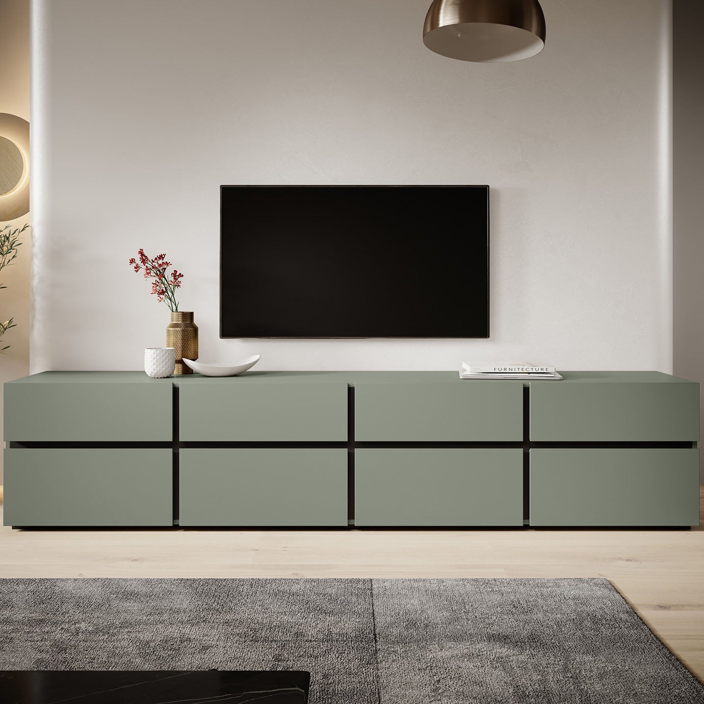 Cainan - TV-Meubel - met 4 lades - Groen   - 225 cm