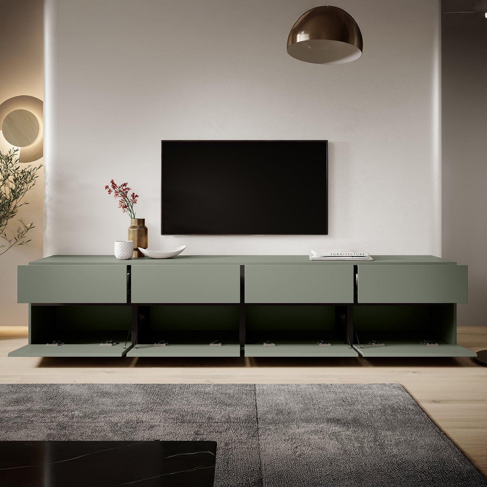 Cainan - TV-Meubel - met 4 lades - Groen   - 225 cm