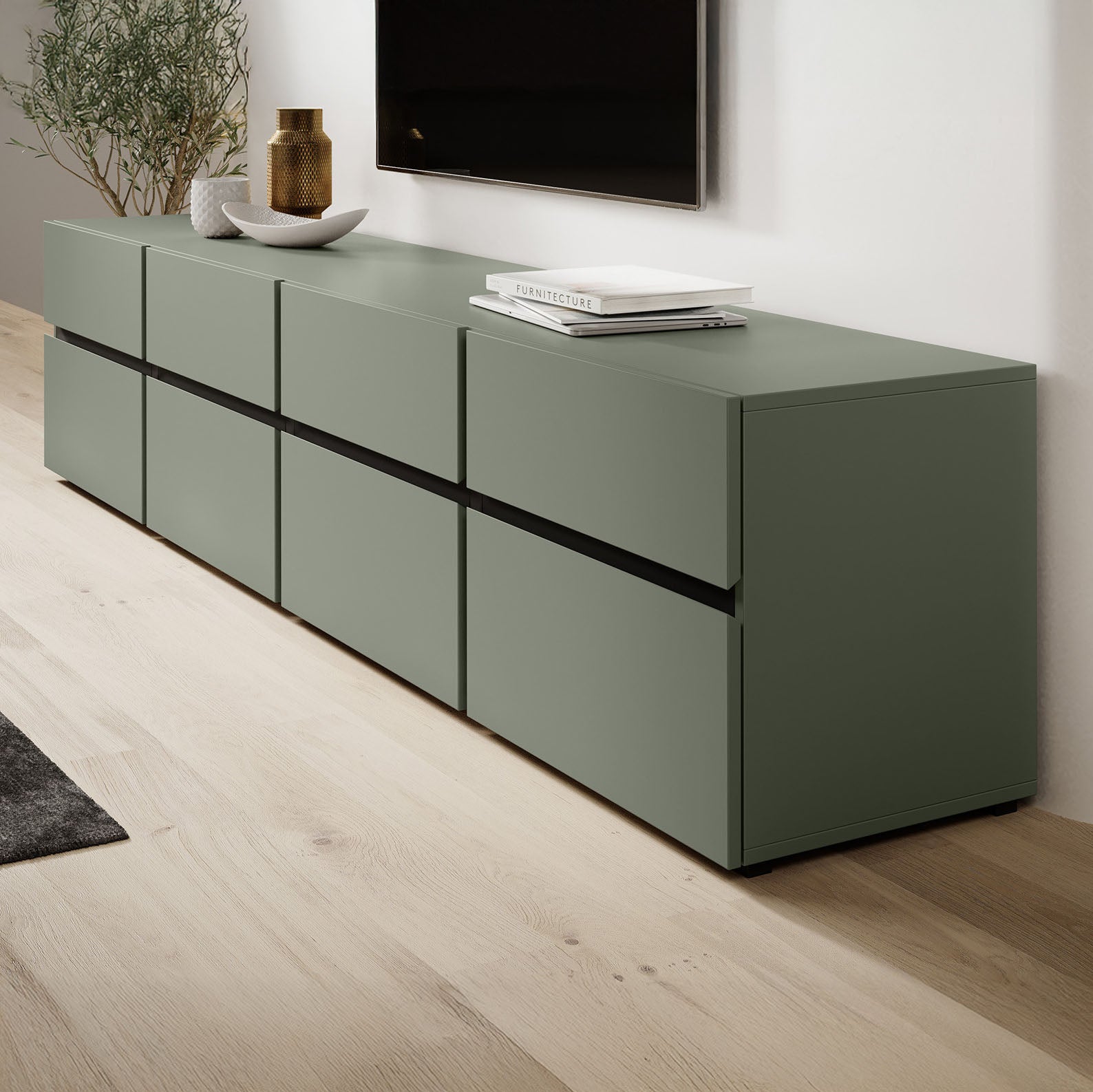 Cainan - TV-Meubel - met 4 lades - Groen   - 225 cm
