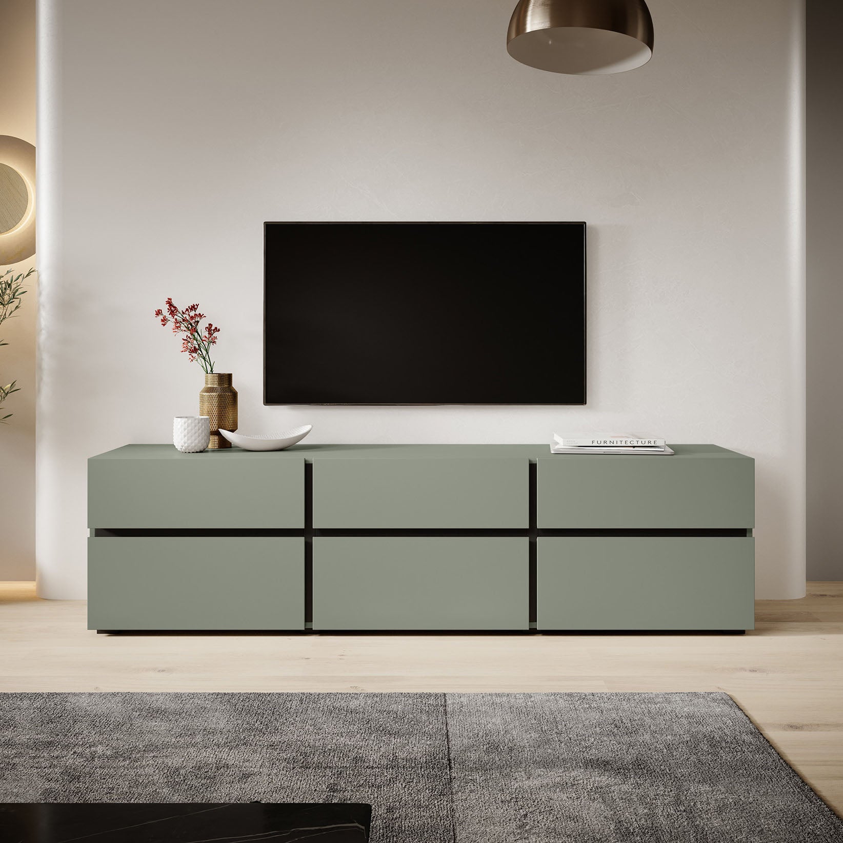 Cainan - TV-Meubel - met 3 lades - Groen   - 180 cm