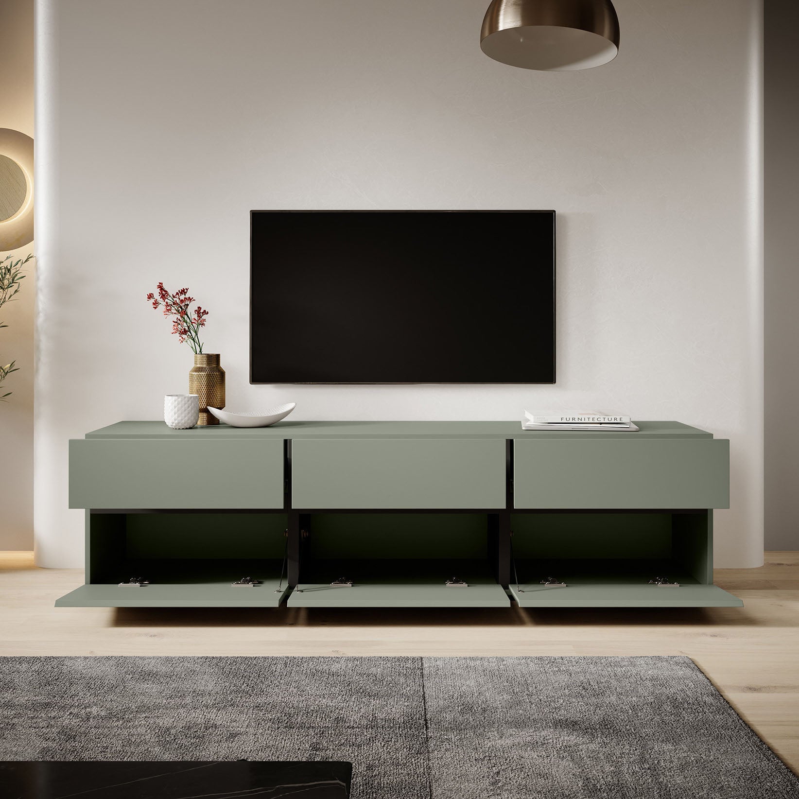 Cainan - TV-Meubel - met 3 lades - Groen   - 180 cm