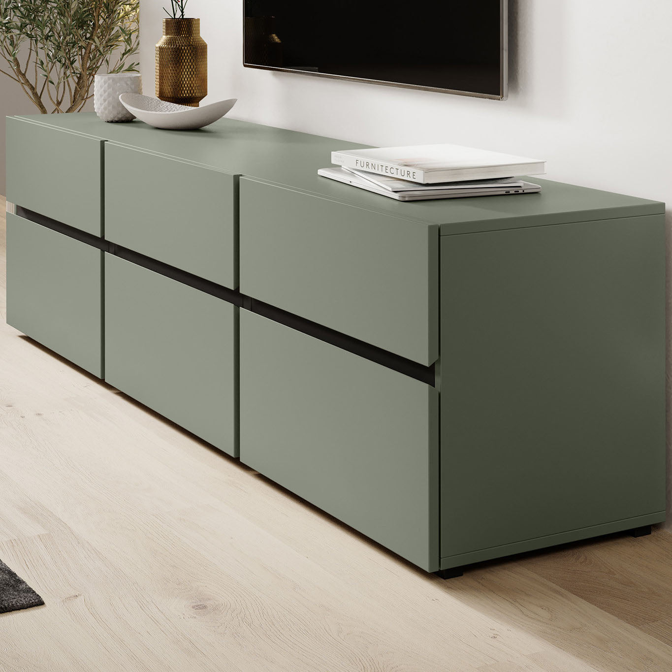 Cainan - TV-Meubel - met 3 lades - Groen   - 180 cm