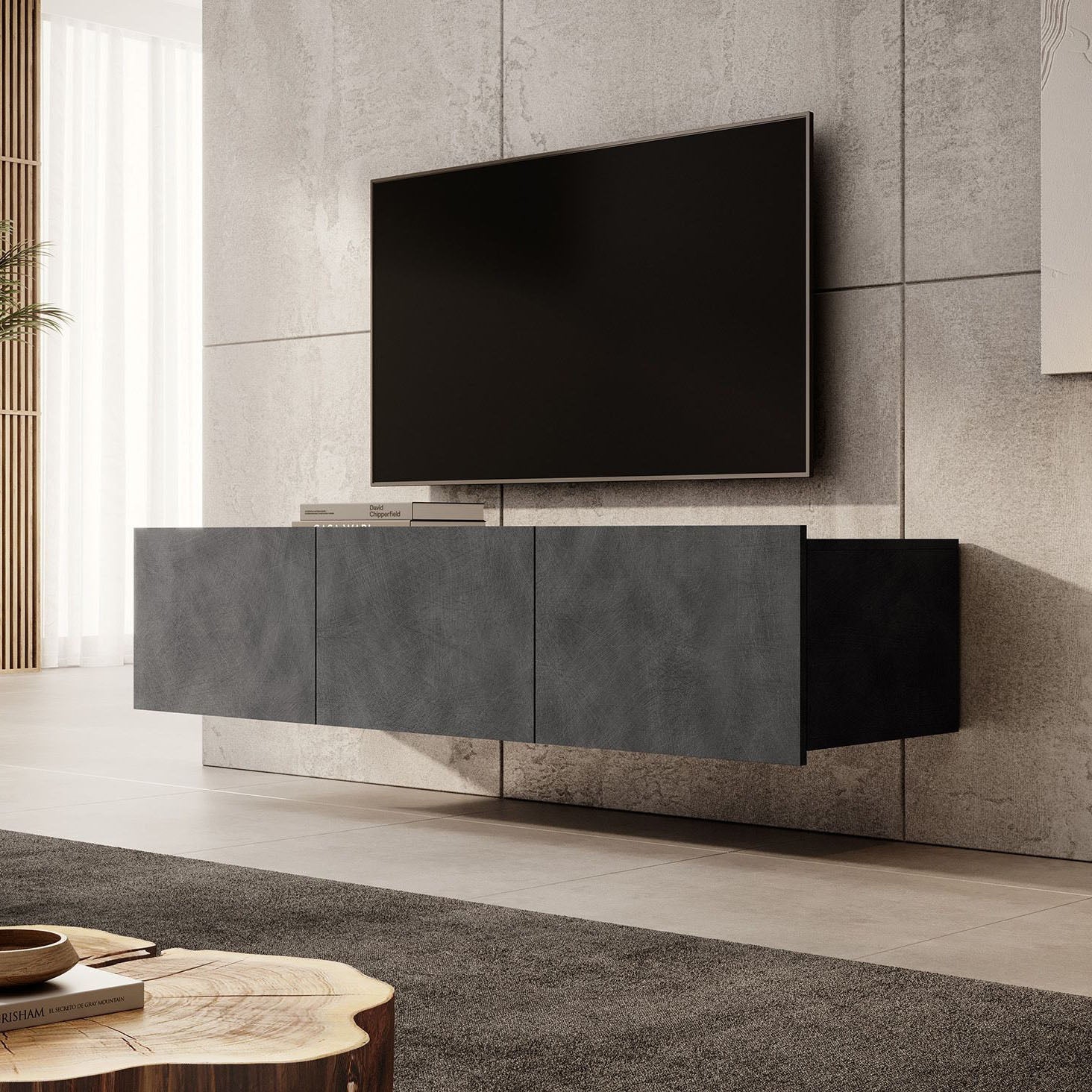 Calabas - TV-Meubel met 3 deuren - Grijs - 150 cm
