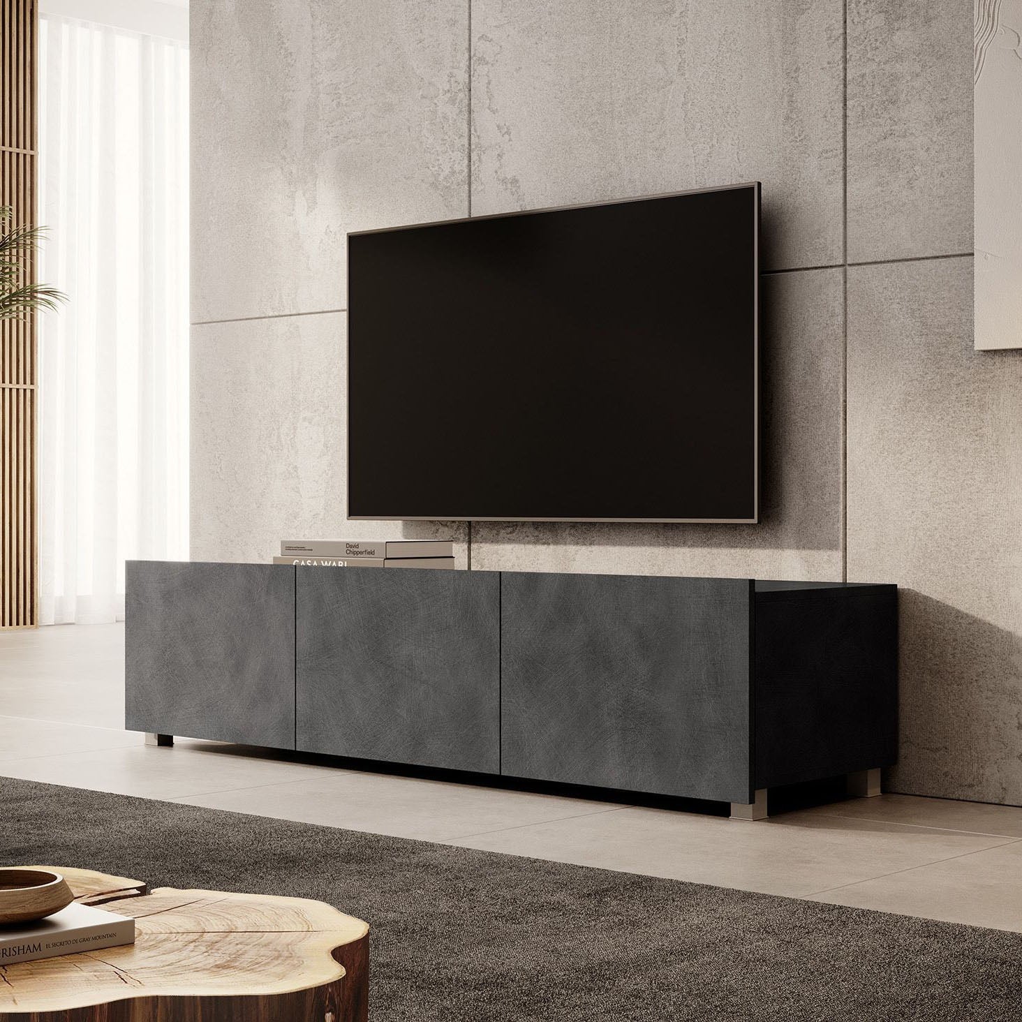 Calabas - TV-Meubel met 3 deuren - Grijs - 150 cm