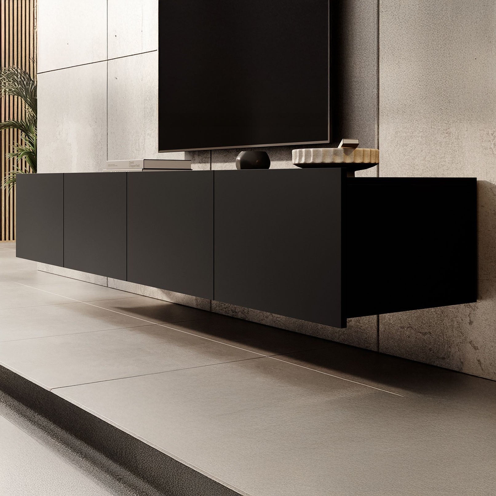 Calabas - TV-Meubel met 4 deuren - Mat zwart - 200 cm
