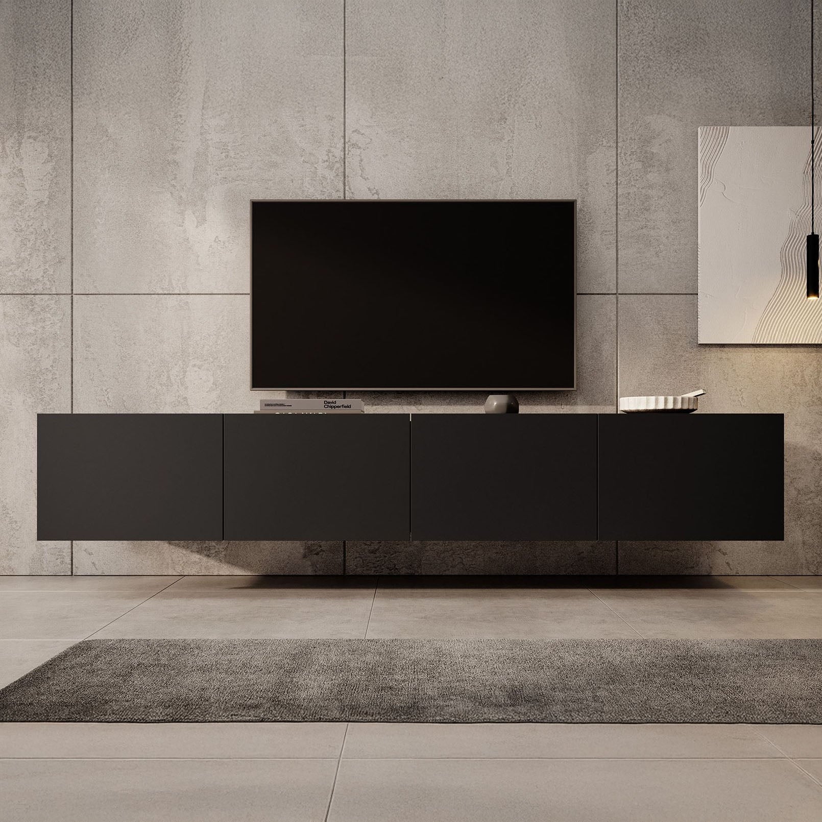 Calabas - TV-Meubel met 4 deuren - Mat zwart - 200 cm