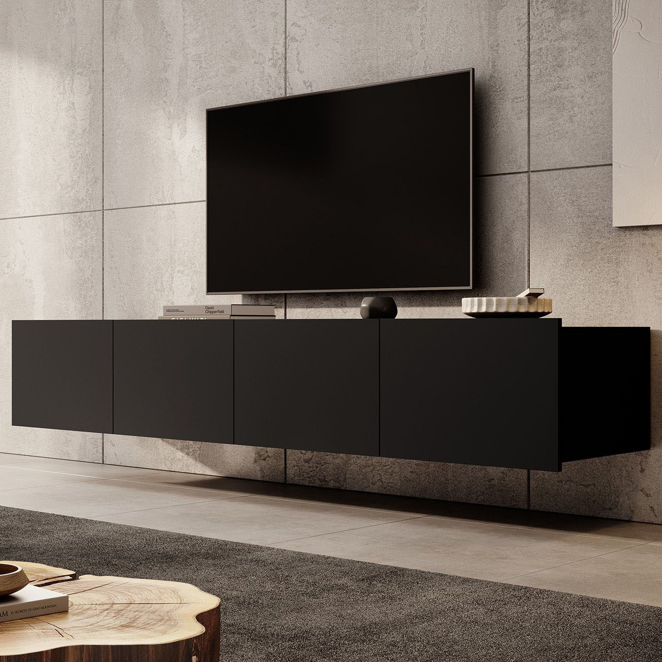 Calabas - TV-Meubel met 4 deuren - Mat zwart - 200 cm
