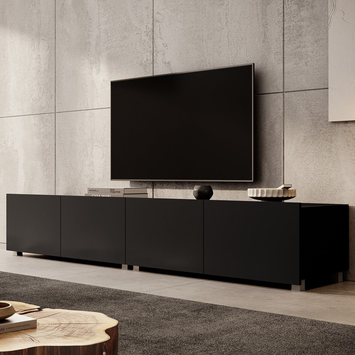 Calabas - TV-Meubel met 4 deuren - Mat zwart - 200 cm
