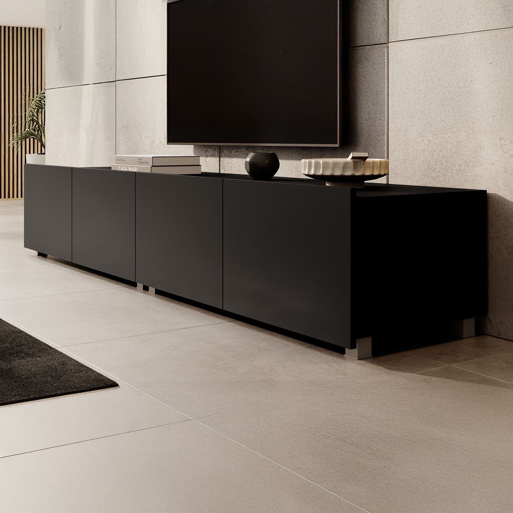 Calabas - TV-Meubel met 4 deuren - Mat zwart - 200 cm