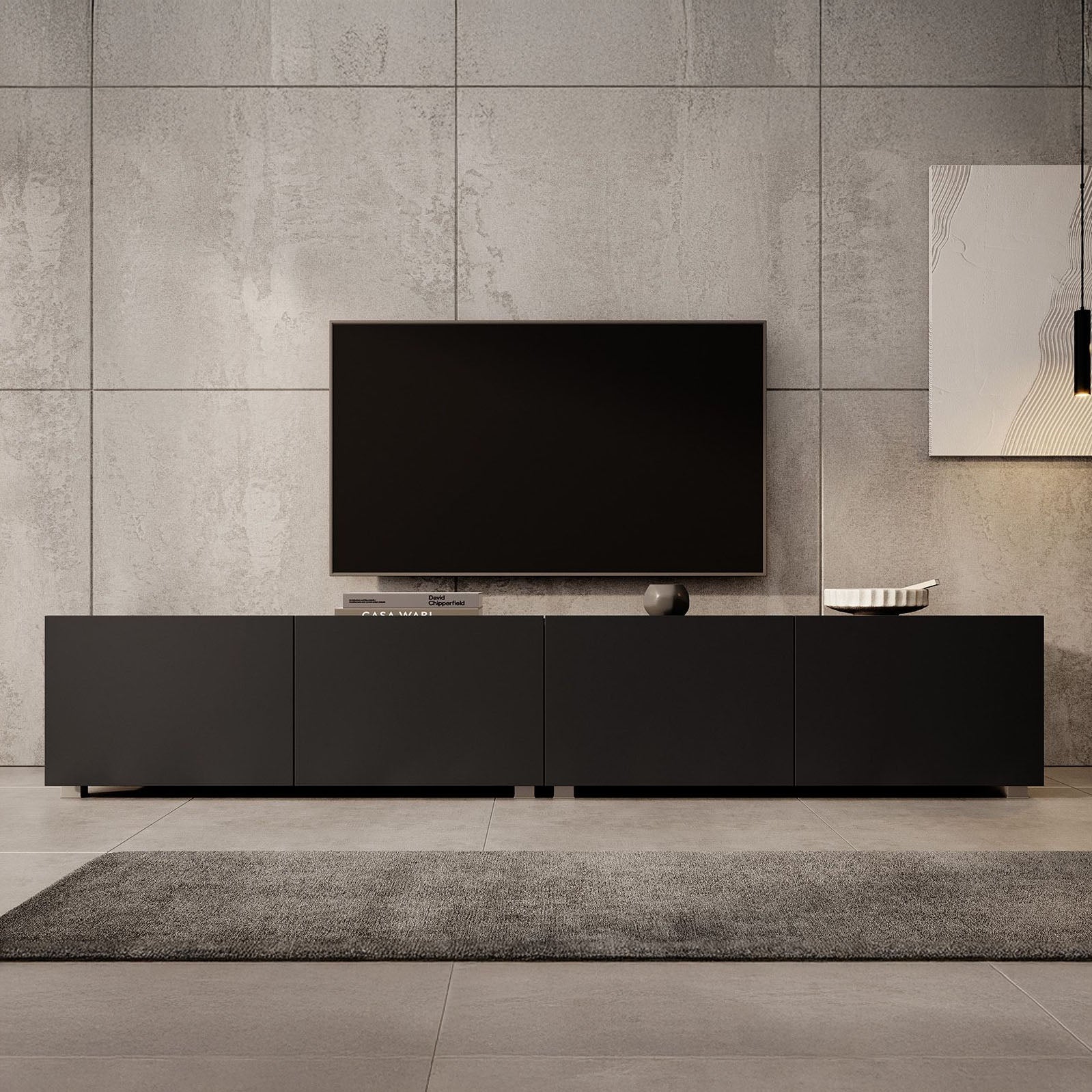 Calabas - TV-Meubel met 4 deuren - Mat zwart - 200 cm