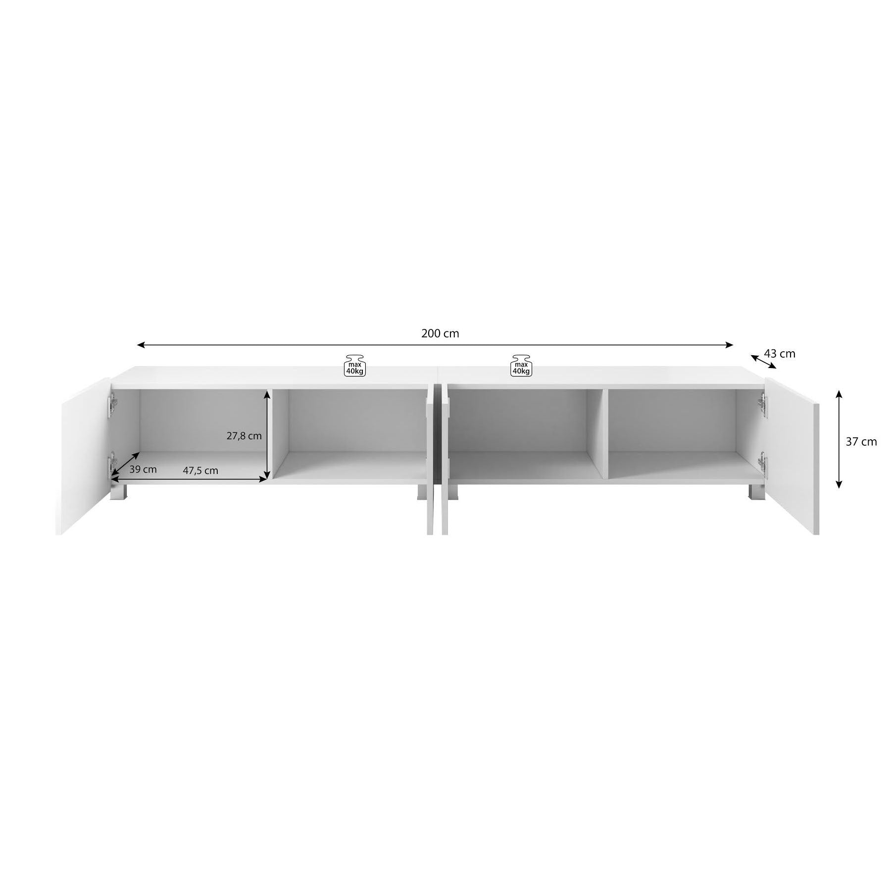Calgary - TV-Meubel met 4 deuren - Wit - 200 cm