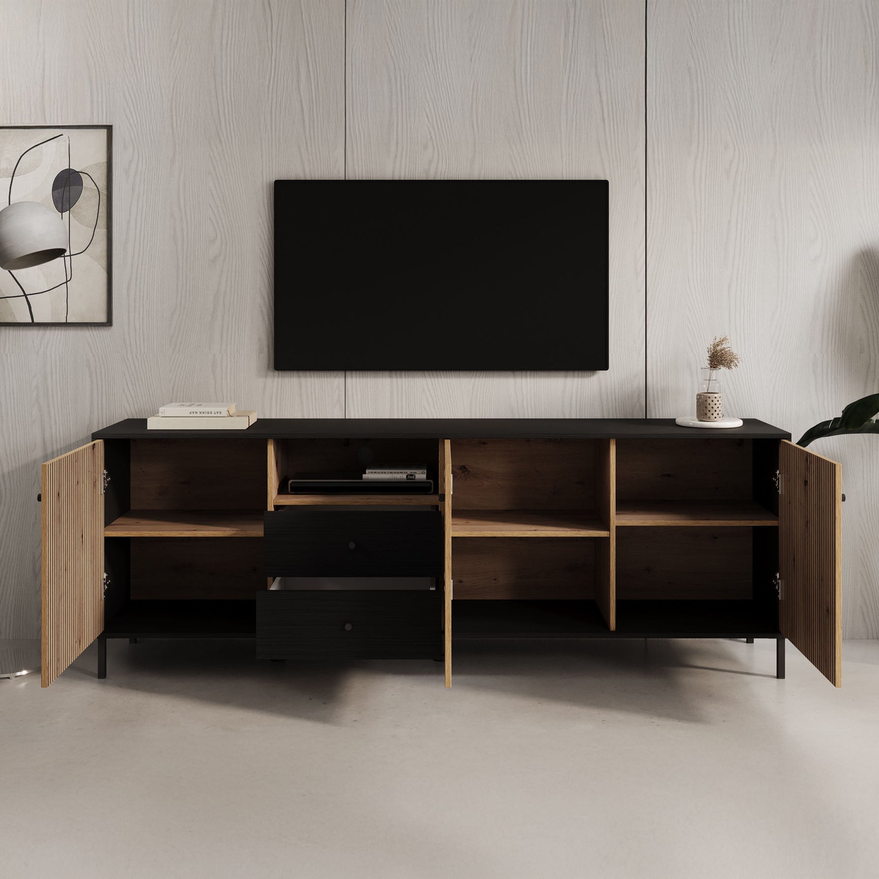 Charles - TV-Meubel met 3 deuren - Eiken - 208 cm