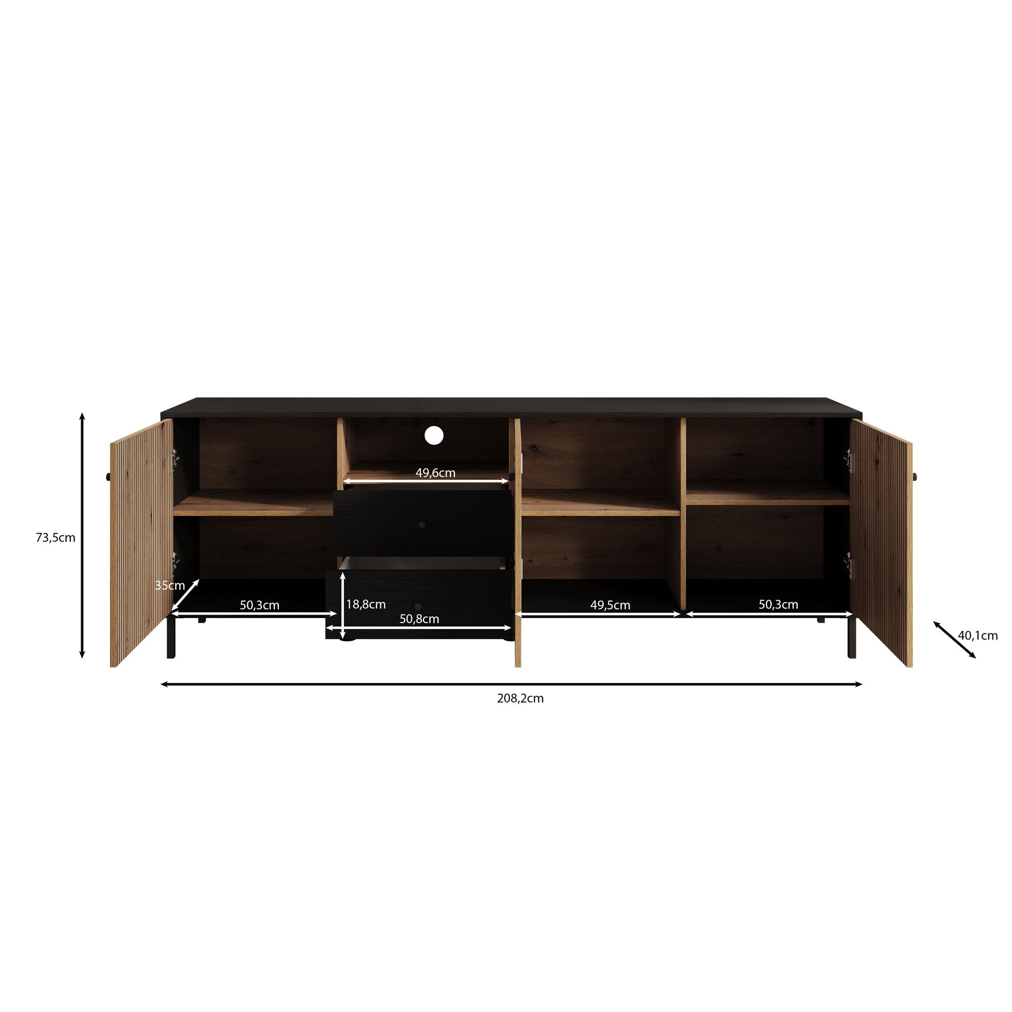 Charles - TV-Meubel met 3 deuren - Eiken - 208 cm