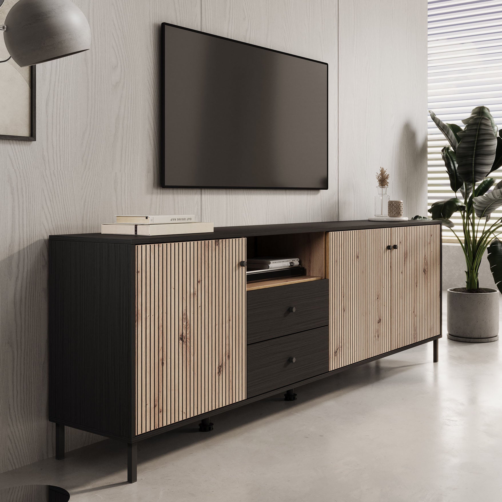 Charles - TV-Meubel met 3 deuren - Eiken - 208 cm