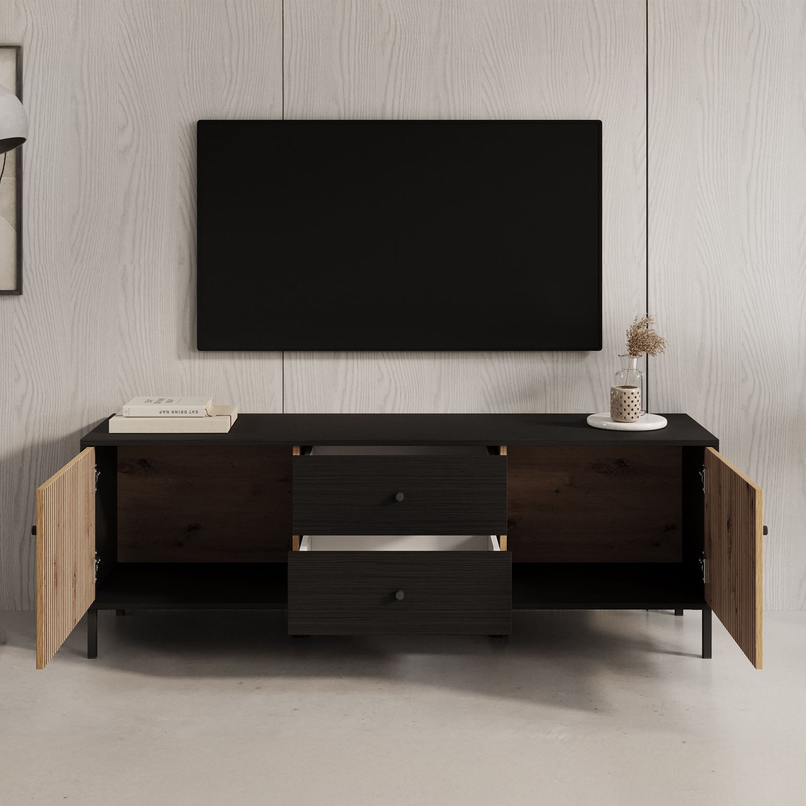 Charles - TV-Meubel met 2 deuren - Eiken - 157 cm