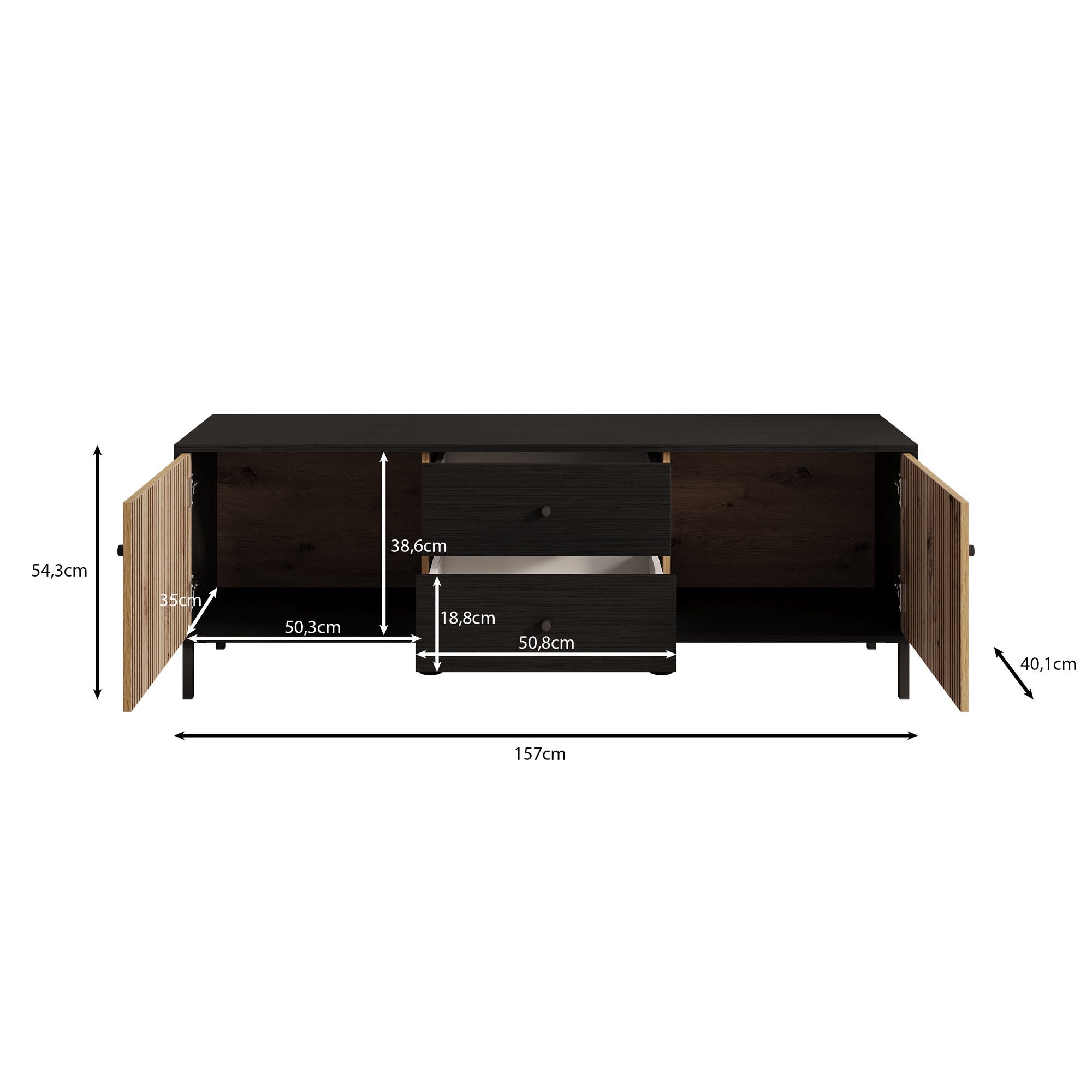 Charles - TV-Meubel met 2 deuren - Eiken - 157 cm