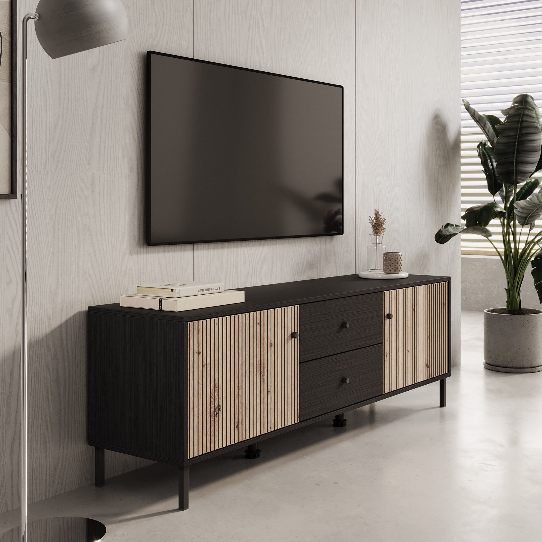 Charles - TV-Meubel met 2 deuren - Eiken - 157 cm