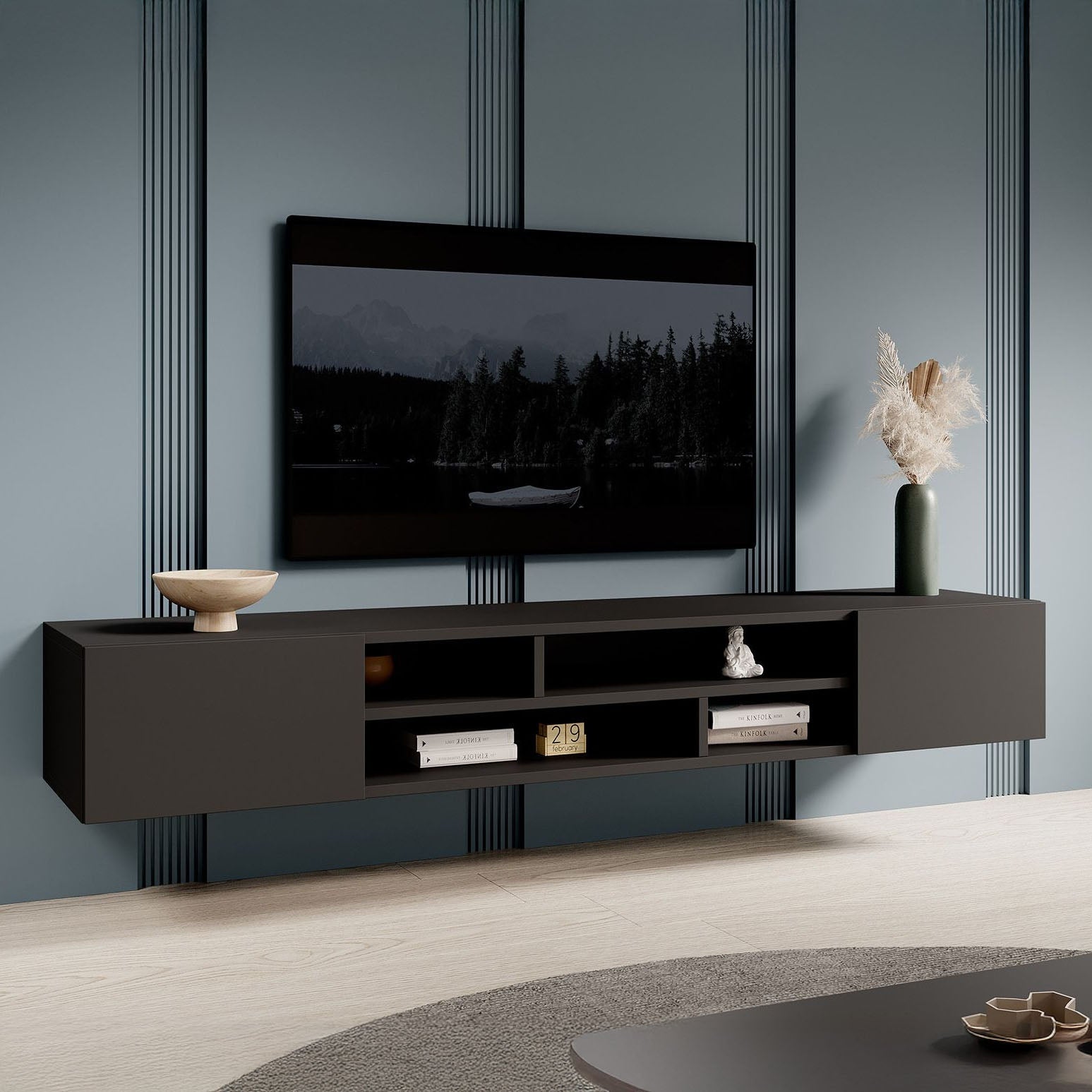 Charo - TV-Meubel - met 2 deuren - Mat zwart - 208 cm