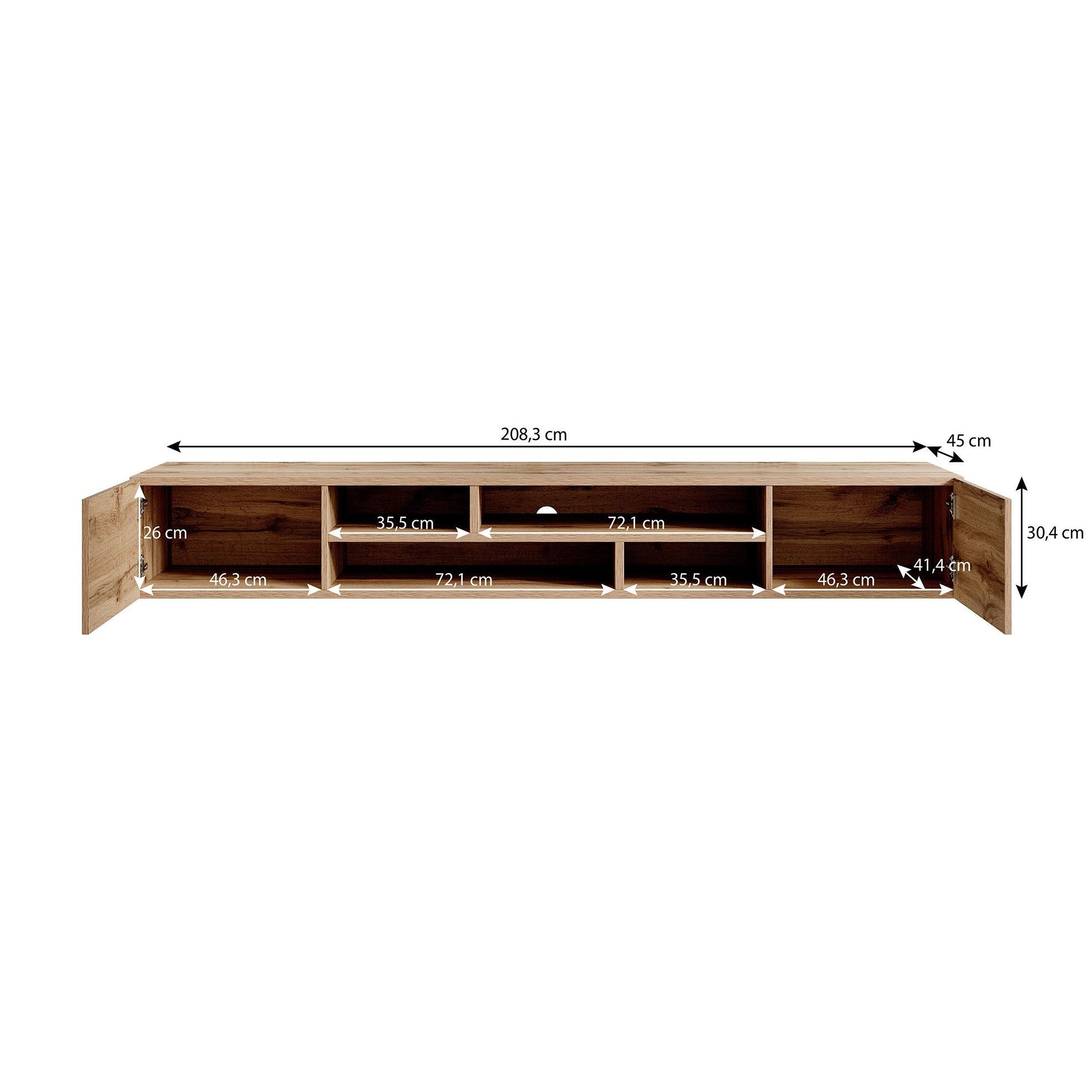 Charo - TV-Meubel - met 2 deuren - Mat zwart - 208 cm