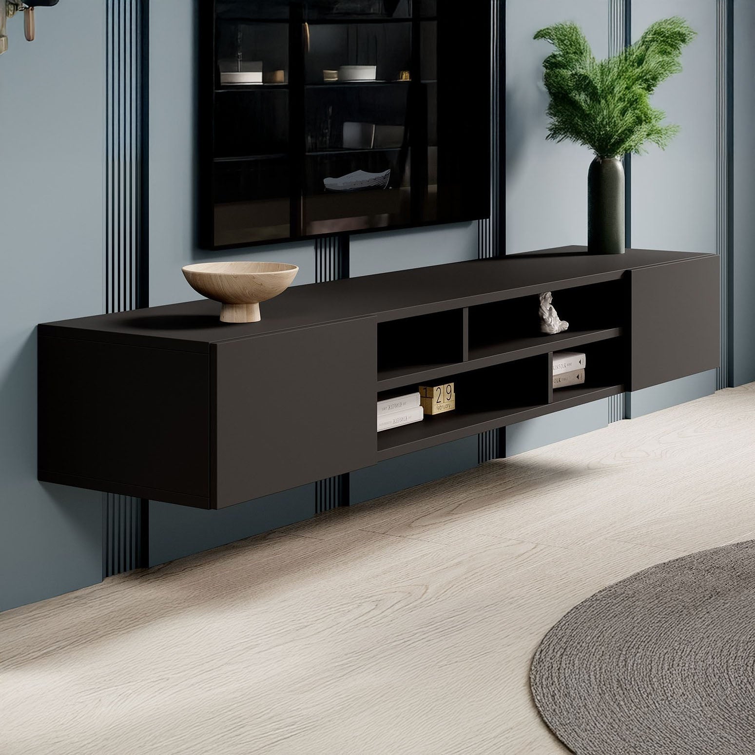 Charo - TV-Meubel - met 2 deuren - Mat zwart - 208 cm