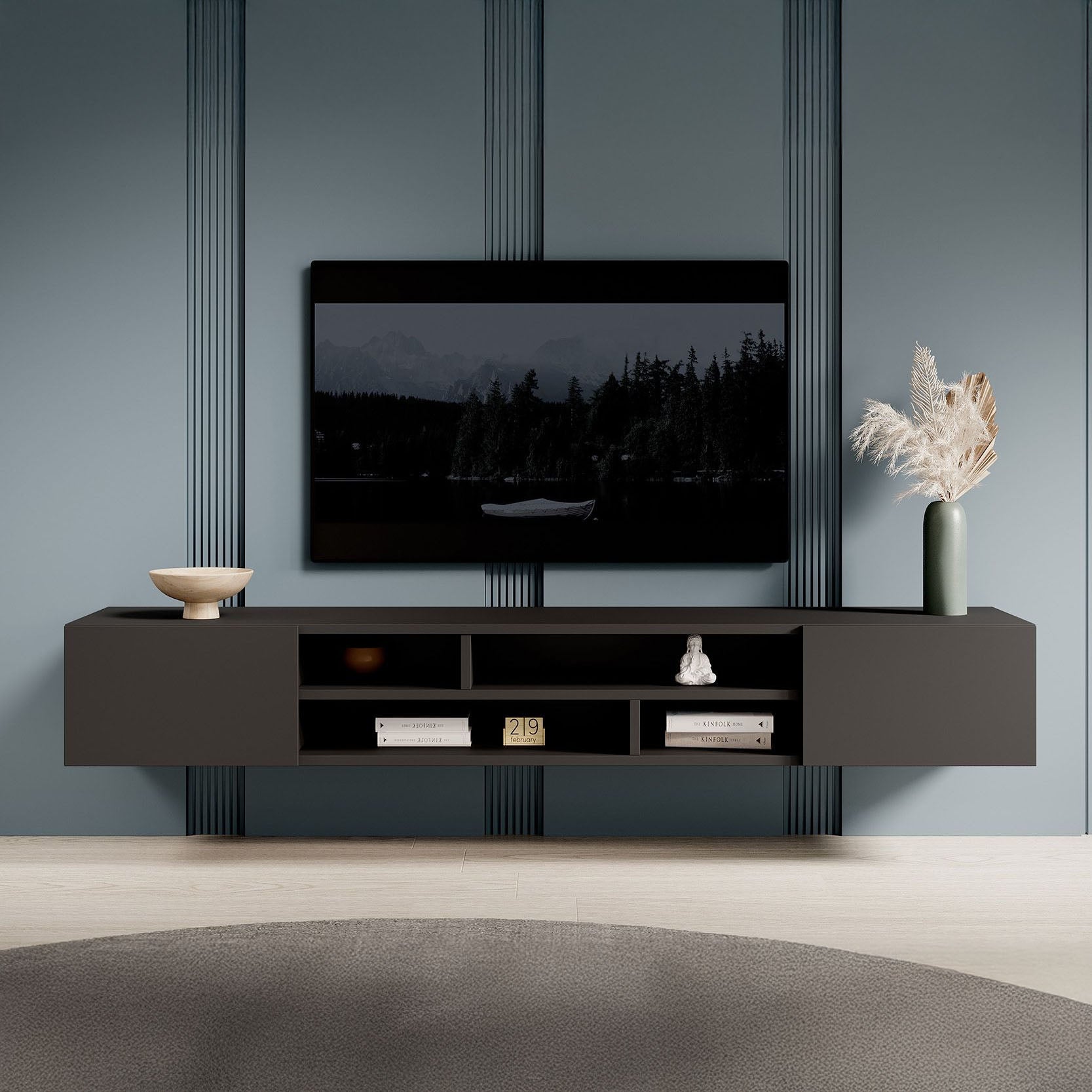 Charo - TV-Meubel - met 2 deuren - Mat zwart - 208 cm