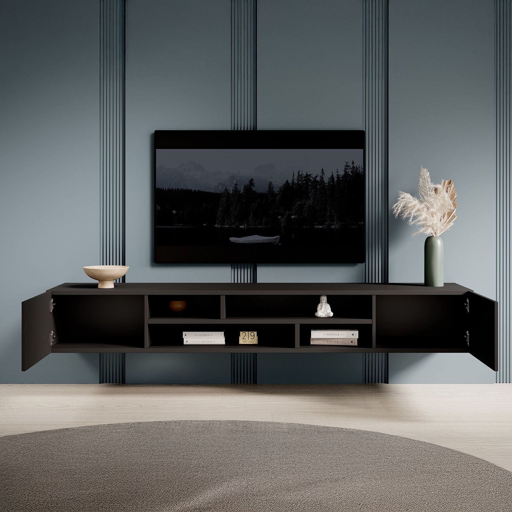 Charo - TV-Meubel - met 2 deuren - Mat zwart - 208 cm