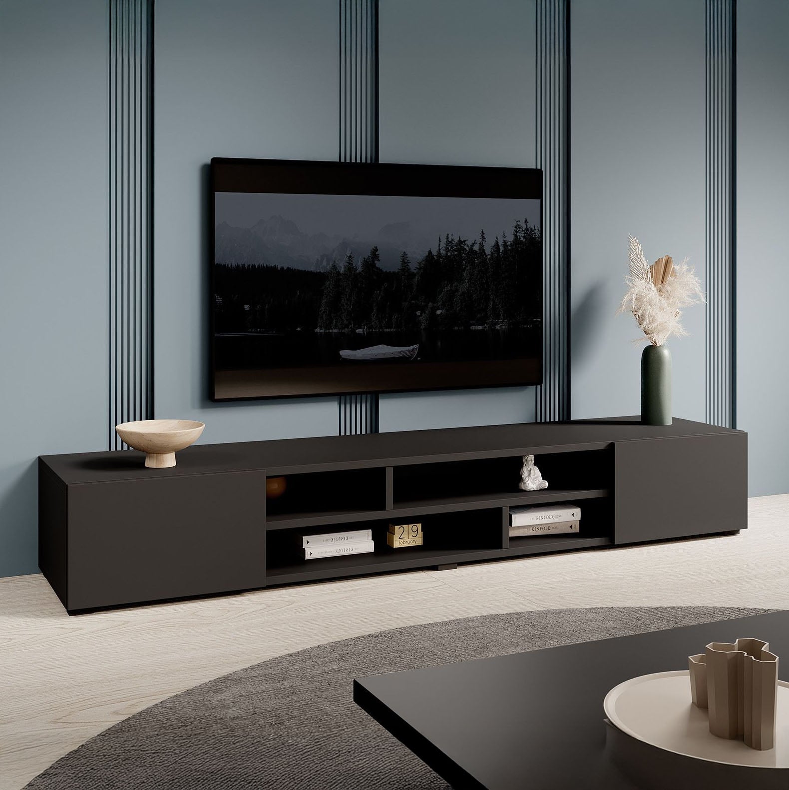 Charo - TV-Meubel - met 2 deuren - Mat zwart - 208 cm