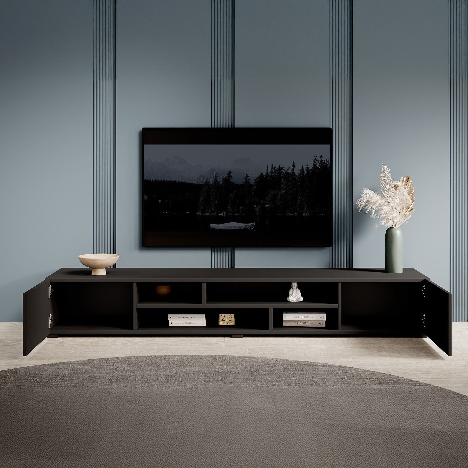 Charo - TV-Meubel - met 2 deuren - Mat zwart - 208 cm