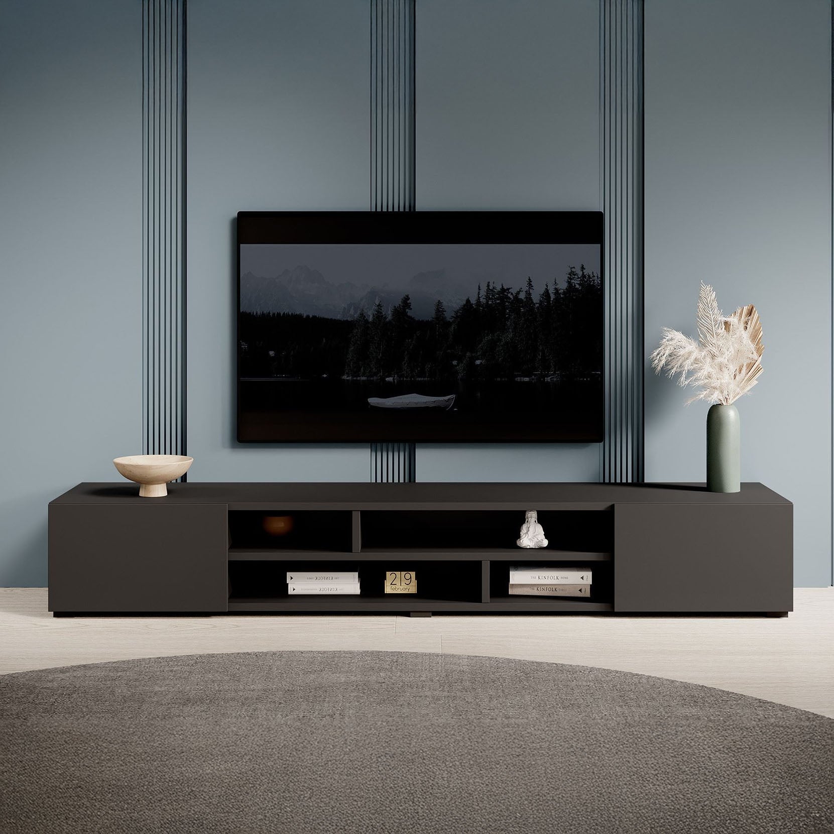 Charo - TV-Meubel - met 2 deuren - Mat zwart - 208 cm