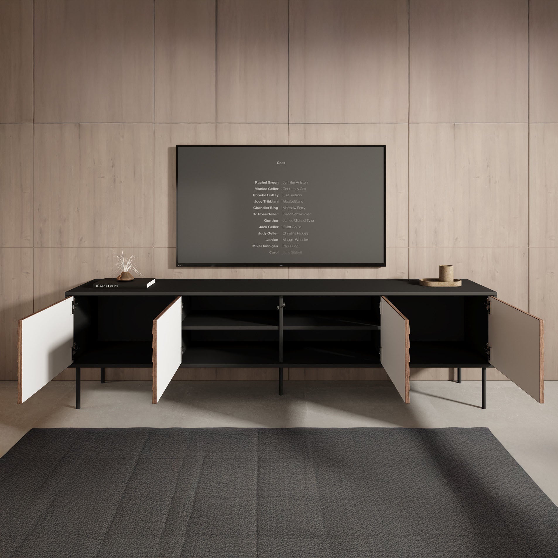 HOMN LIVING Kalma TV-kast, 2 deuren en 1 lade, zwart geborsteld en hout, 136 cm (breedte) 40 cm (diepte) 45 cm (hoogte HOMN LIVING Kalma TV-kast, 2 deuren en 1 lade, zwart geborsteld en hout, 136 cm (breedte) 40 cm (diepte) 45 cm (hoogte