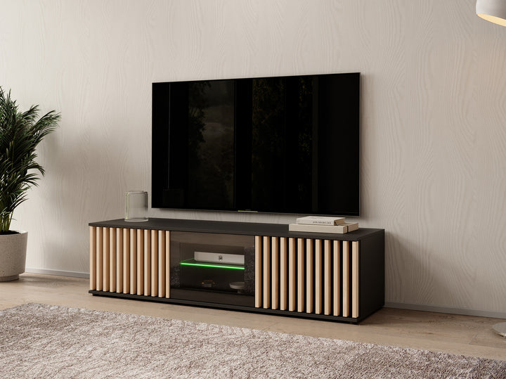 Corluka - TV-Meubel met 3 deuren - Zwart/eiken - 163 cm