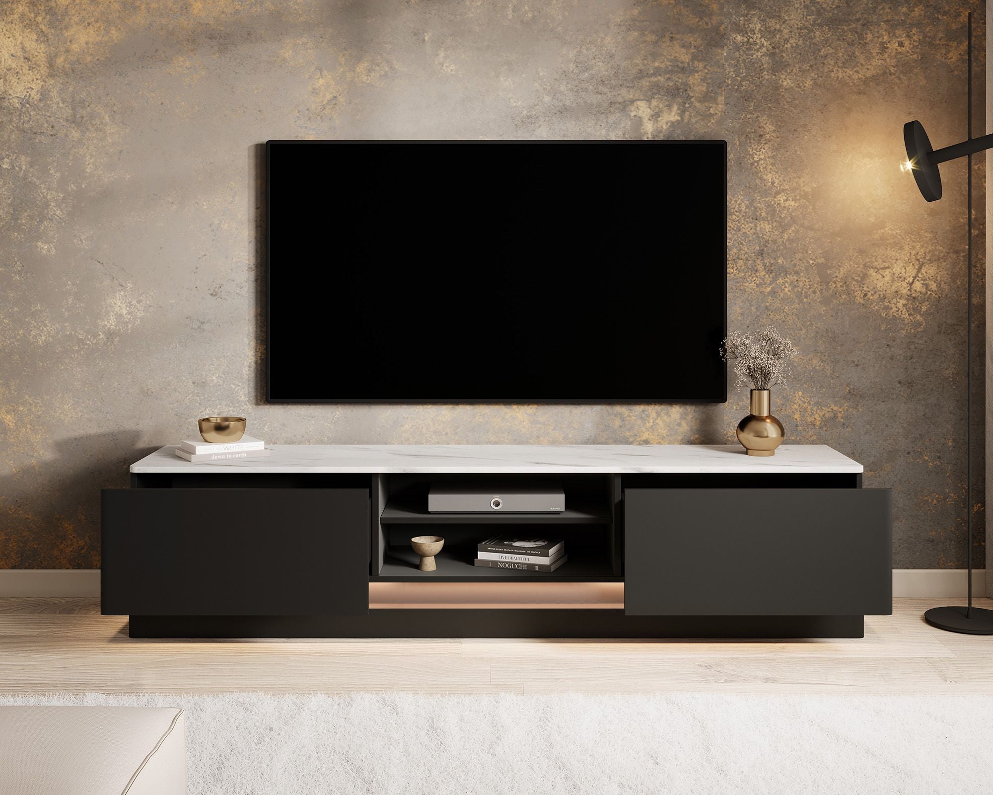 Daley - TV-Meubel met verlichting - Zwart  - 190 cm