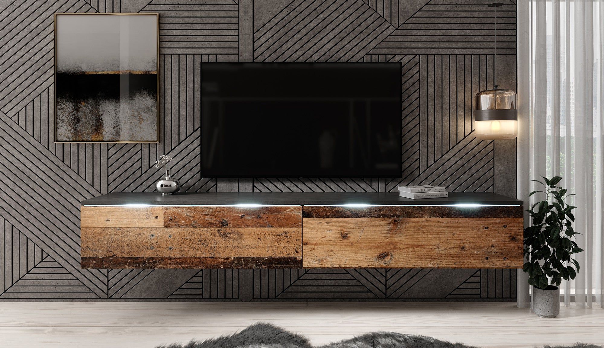 Dixon - TV-Meubel - Old wood/antraciet  - 180 cm