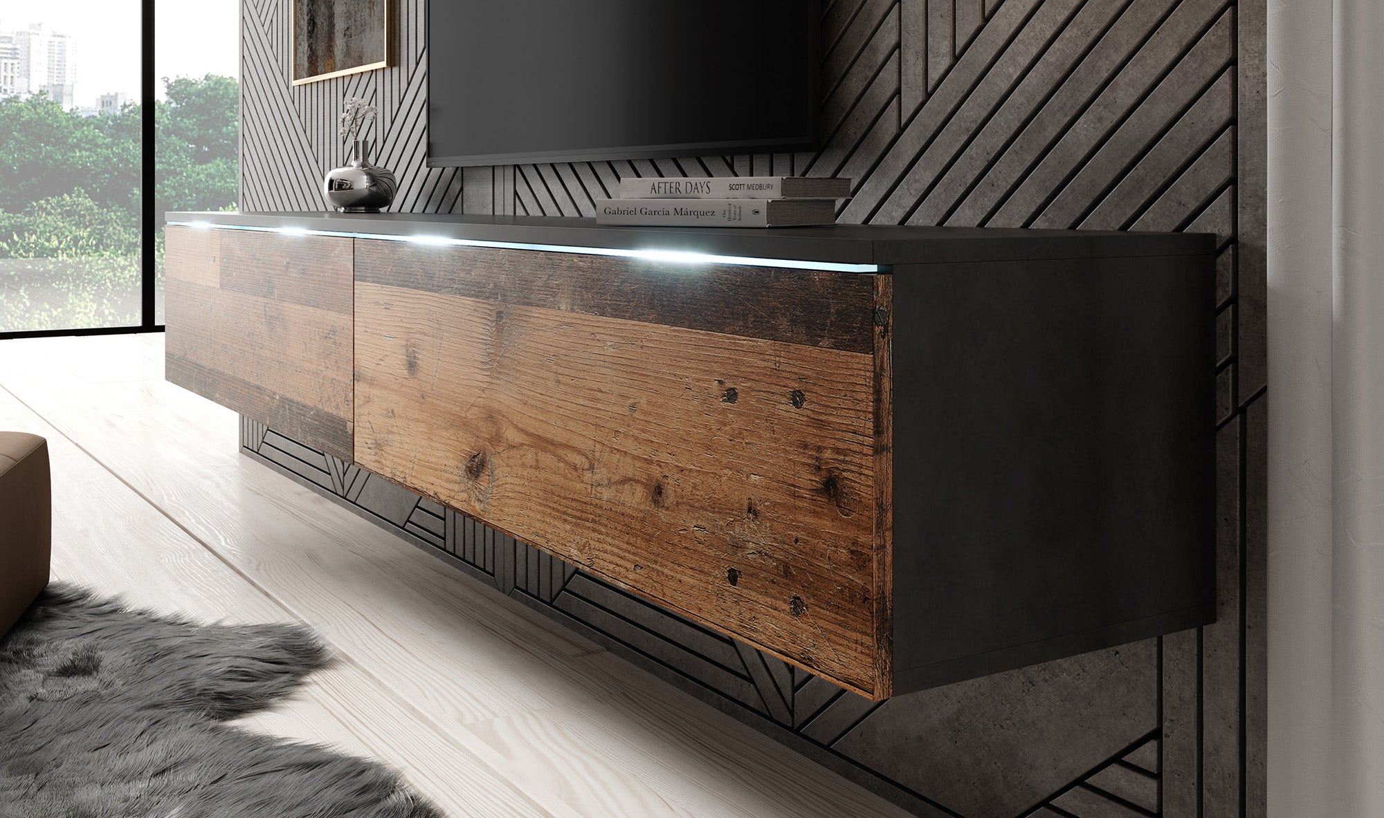Dixon - TV-Meubel - Old wood/antraciet  - 180 cm