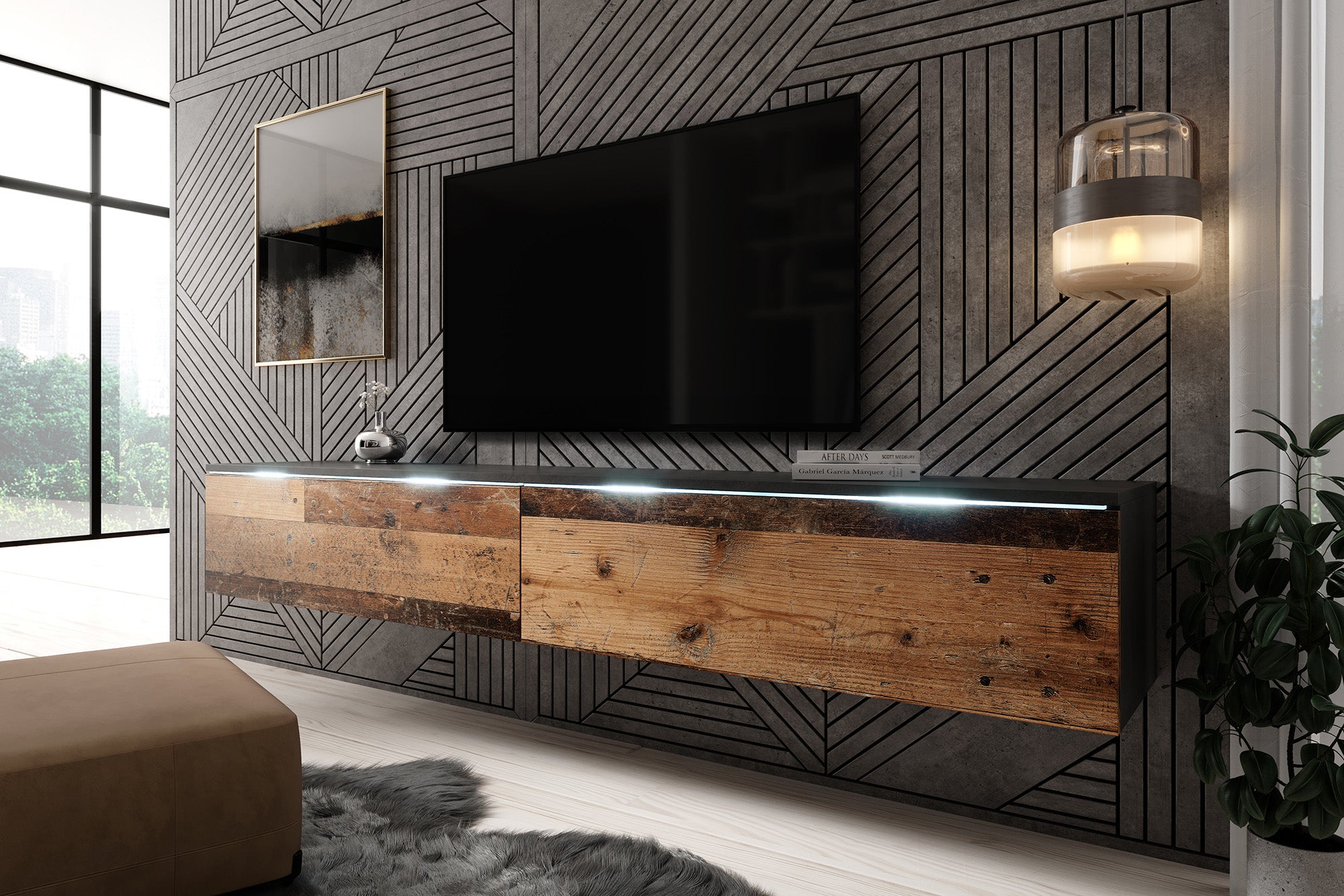 Dixon - TV-Meubel - Old wood/antraciet  - 180 cm