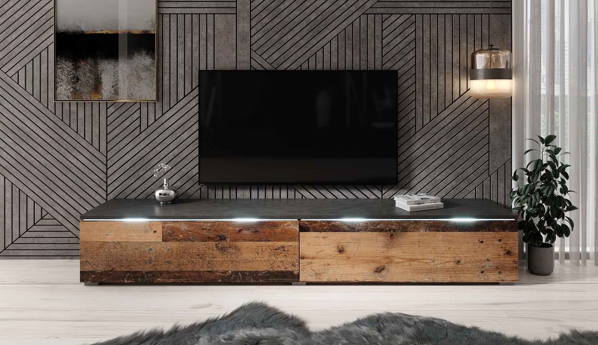 Dixon - TV-Meubel - Old wood/antraciet  - 180 cm