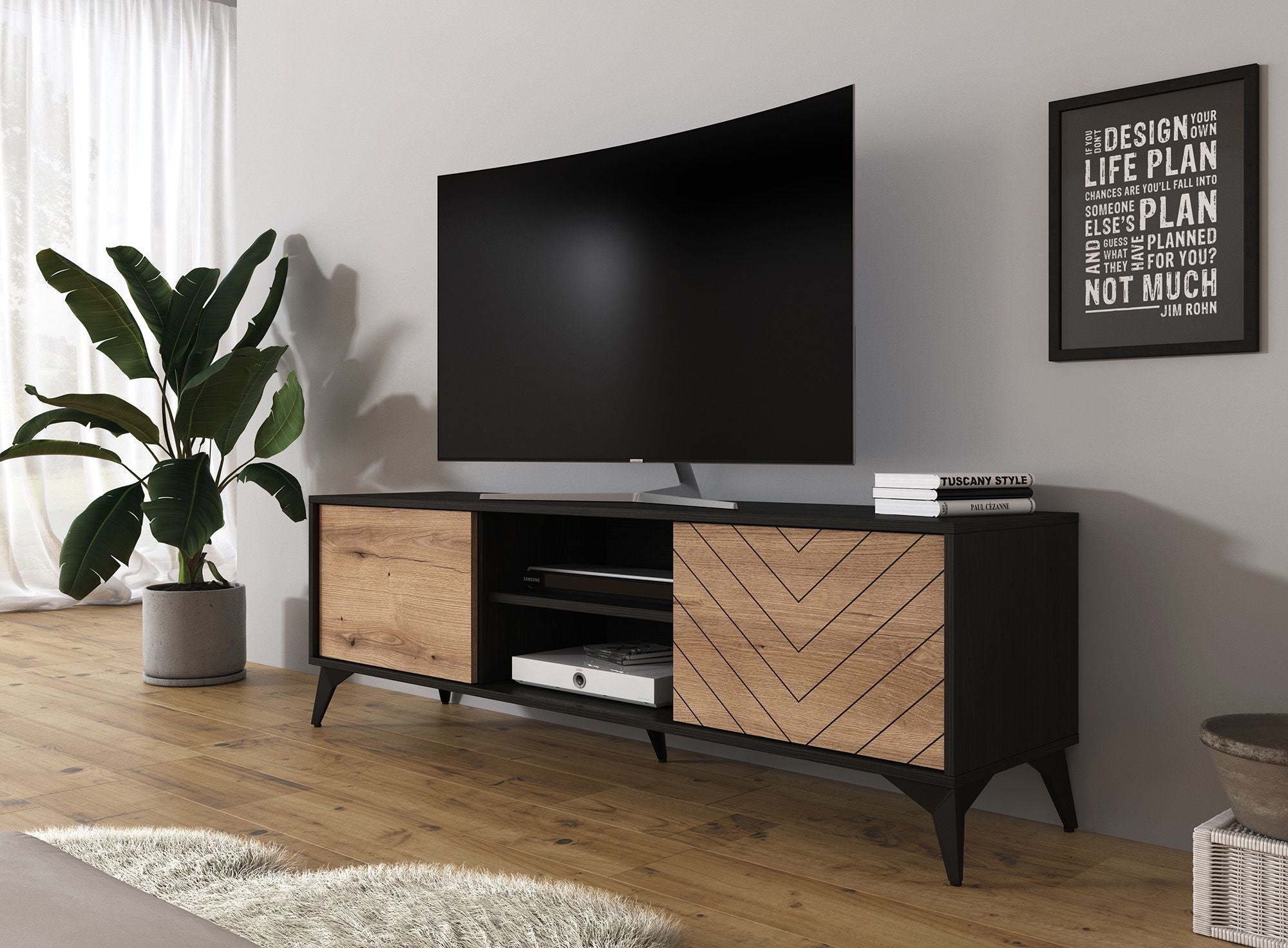Dolores - TV-Meubel - Eiken/zwart - 154 cm