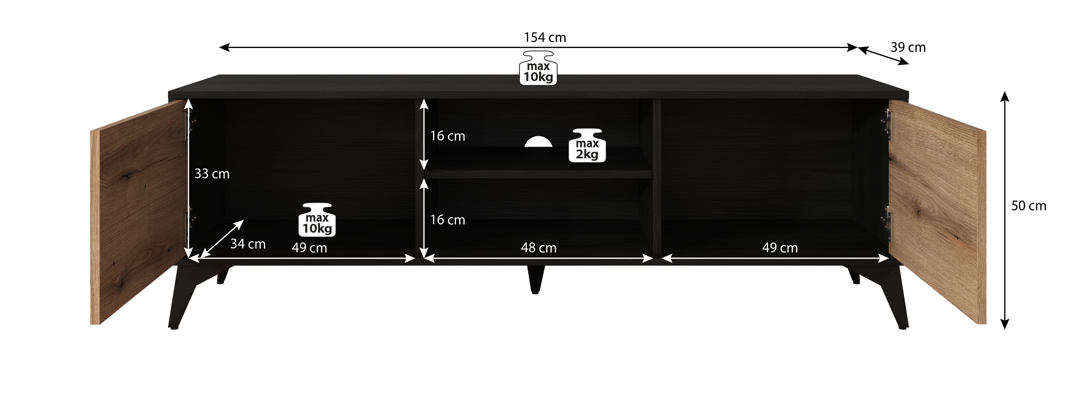 Dolores - TV-Meubel - Eiken/zwart - 154 cm