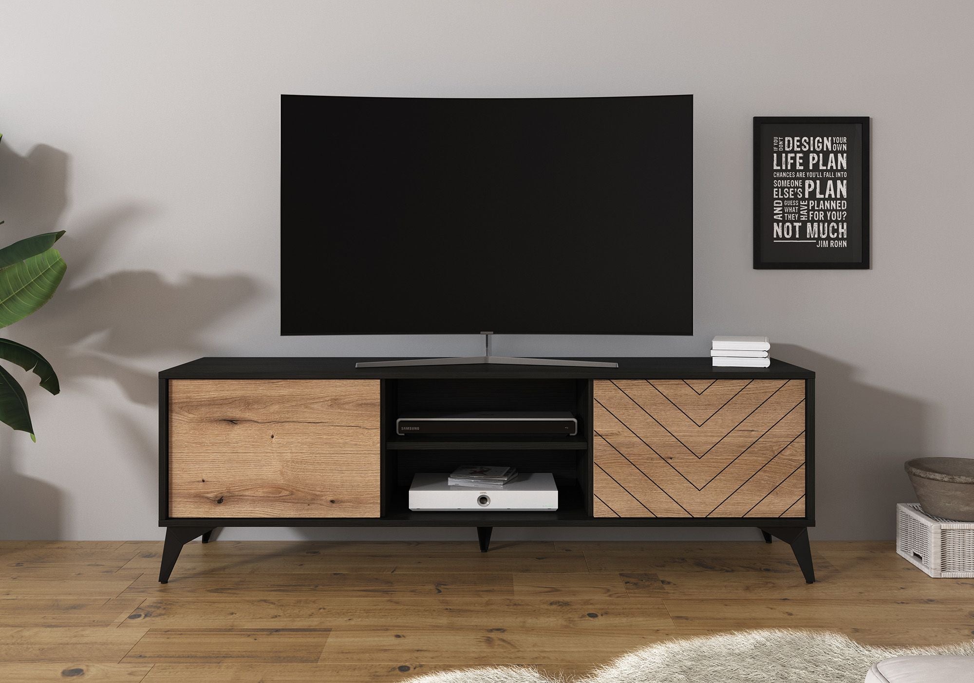 Dolores - TV-Meubel - Eiken/zwart - 154 cm