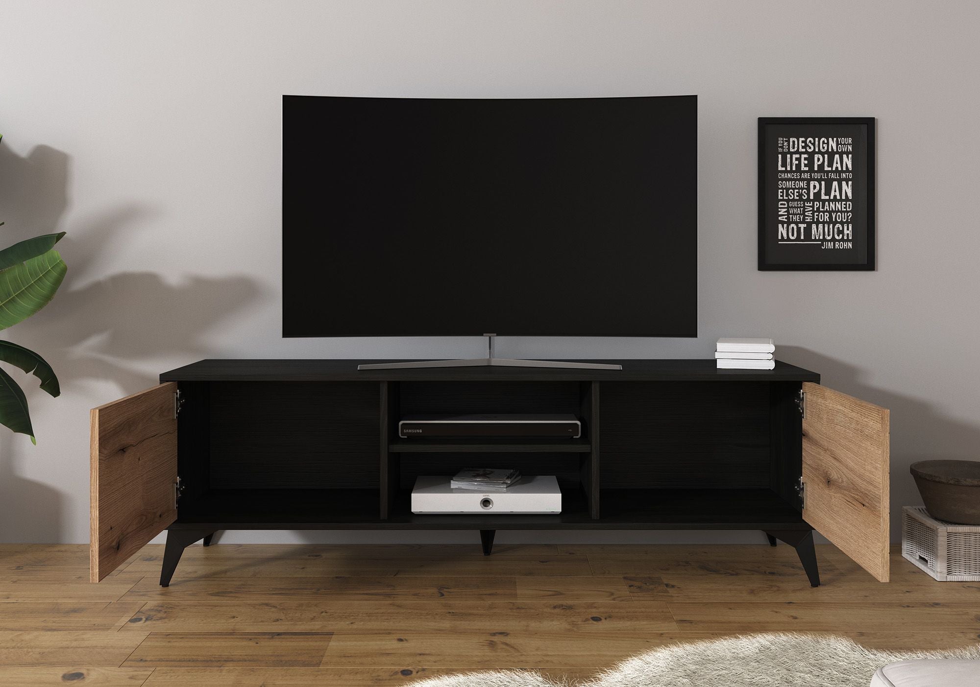 Dolores - TV-Meubel - Eiken/zwart - 154 cm