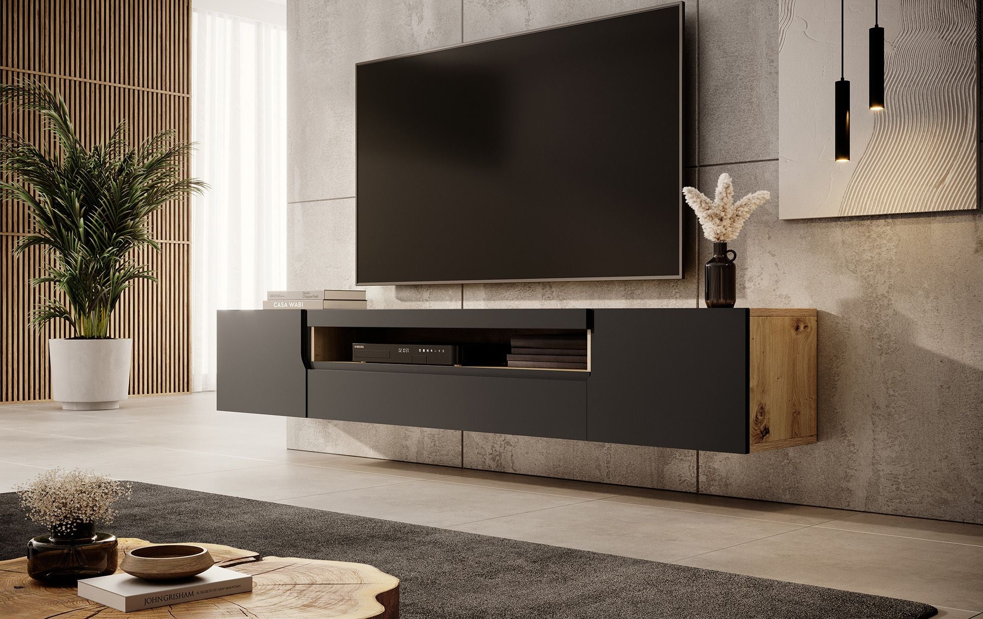 Dylan - TV-Meubel - Mat zwart/eiken - 200 cm