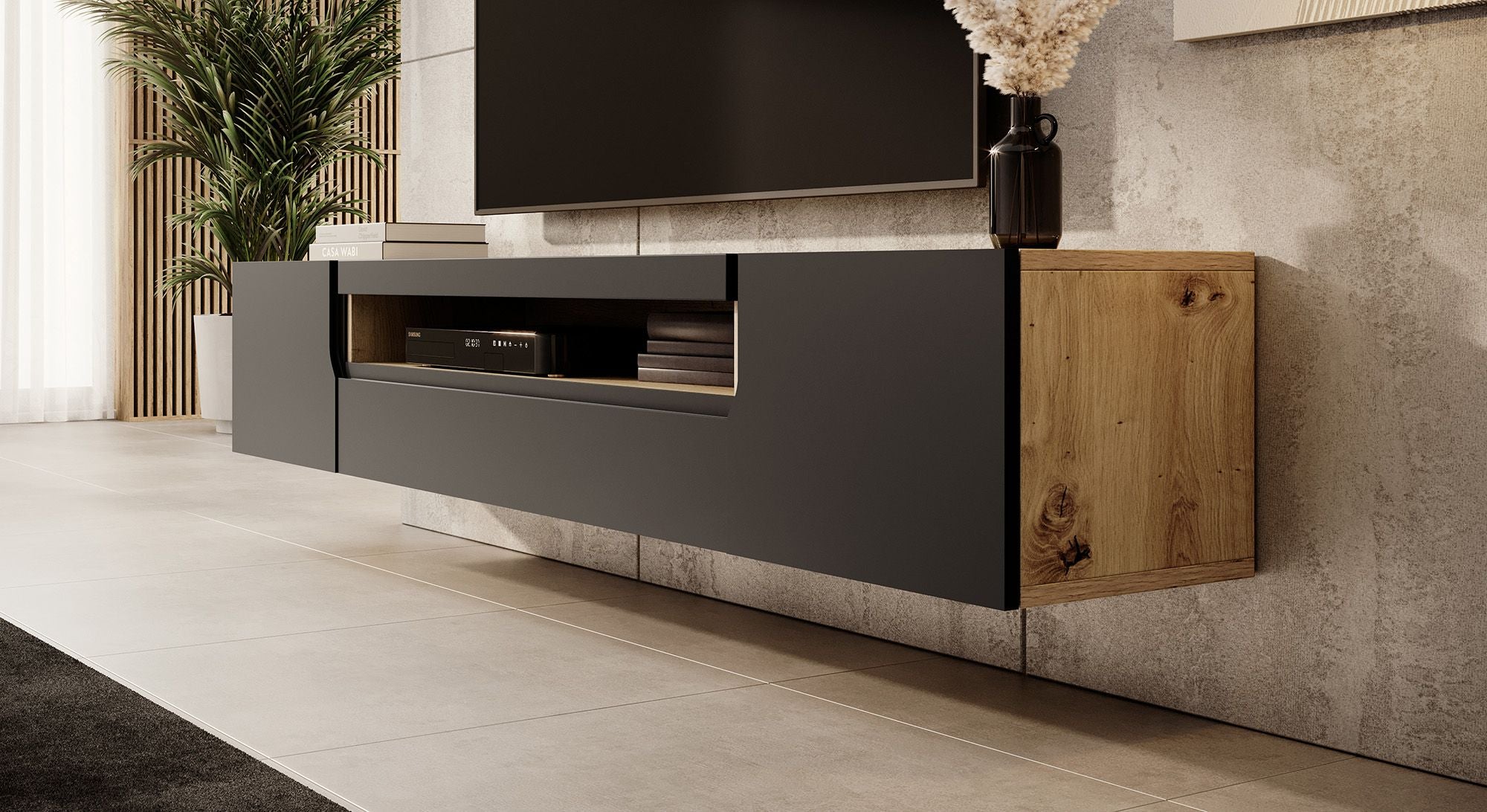 Dylan - TV-Meubel - Mat zwart/eiken - 200 cm