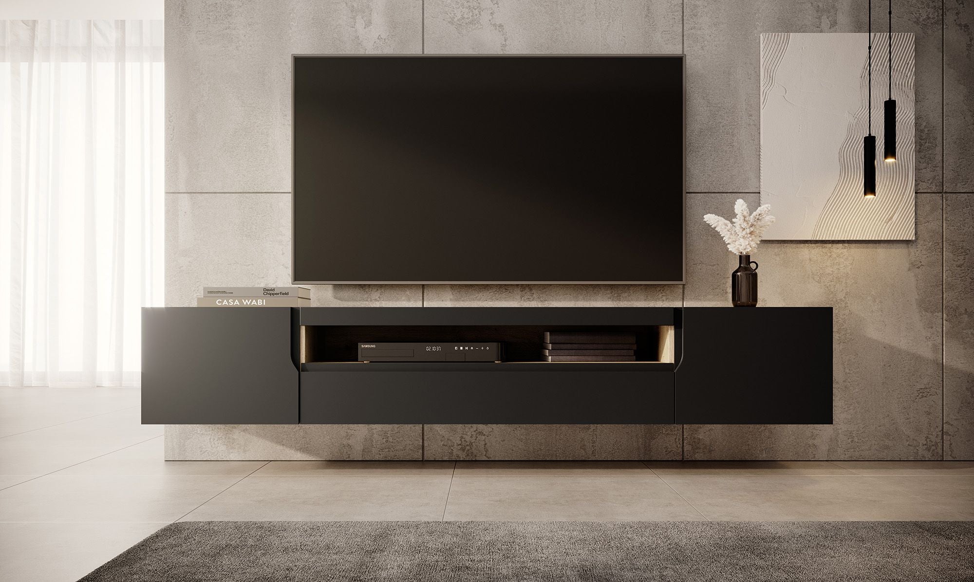 Dylan - TV-Meubel - Mat zwart/eiken - 200 cm