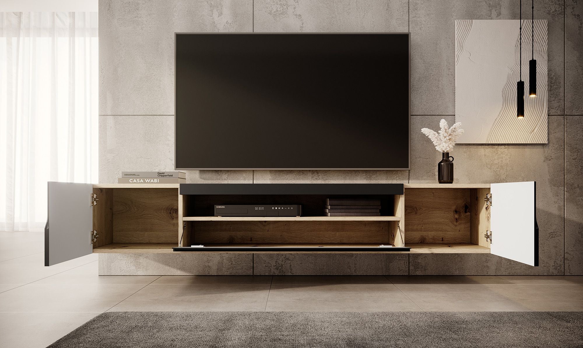 Dylan - TV-Meubel - Mat zwart/eiken - 200 cm