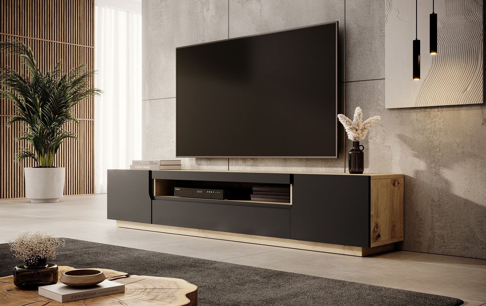 Dylan - TV-Meubel - Mat zwart/eiken - 200 cm