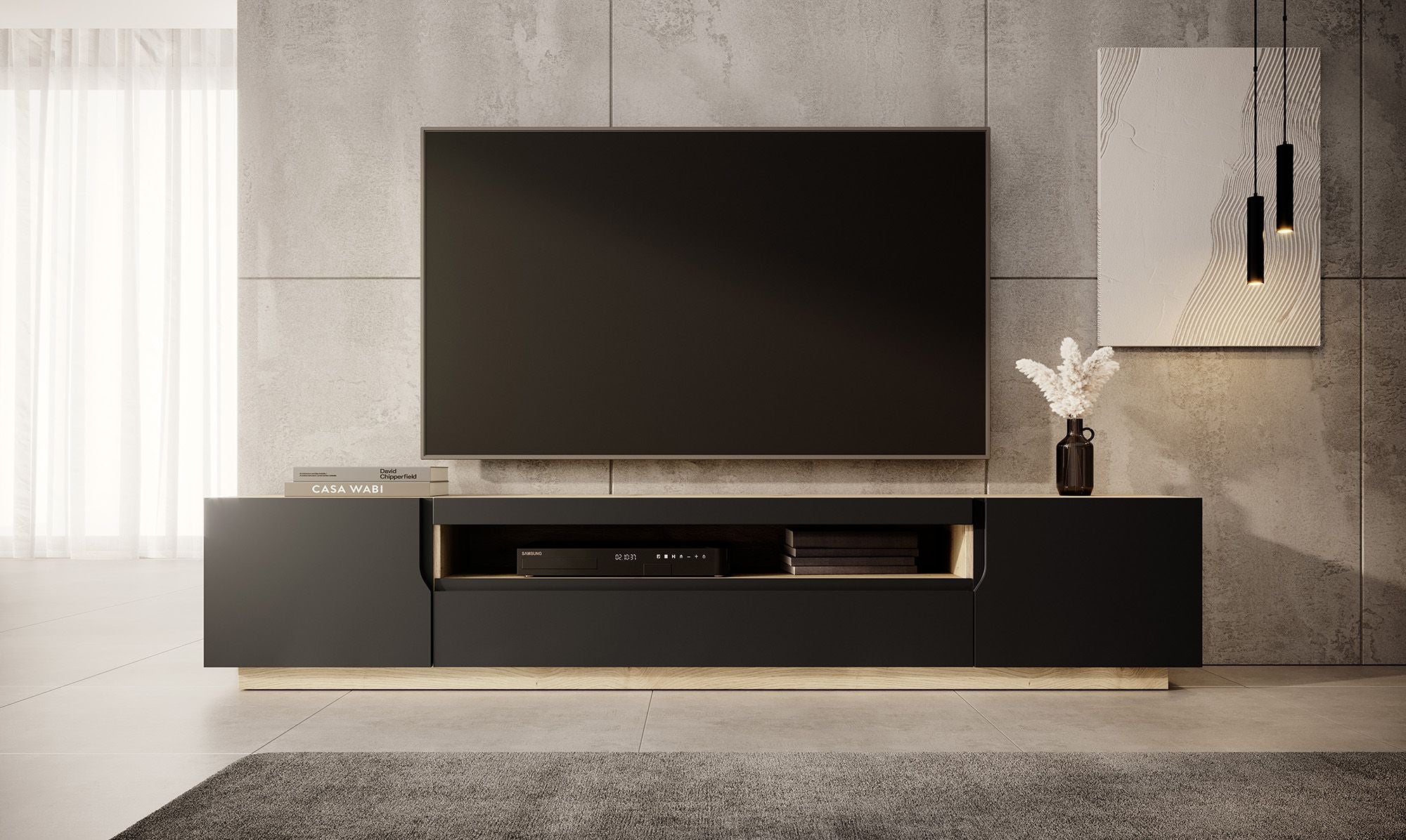 Dylan - TV-Meubel - Mat zwart/eiken - 200 cm