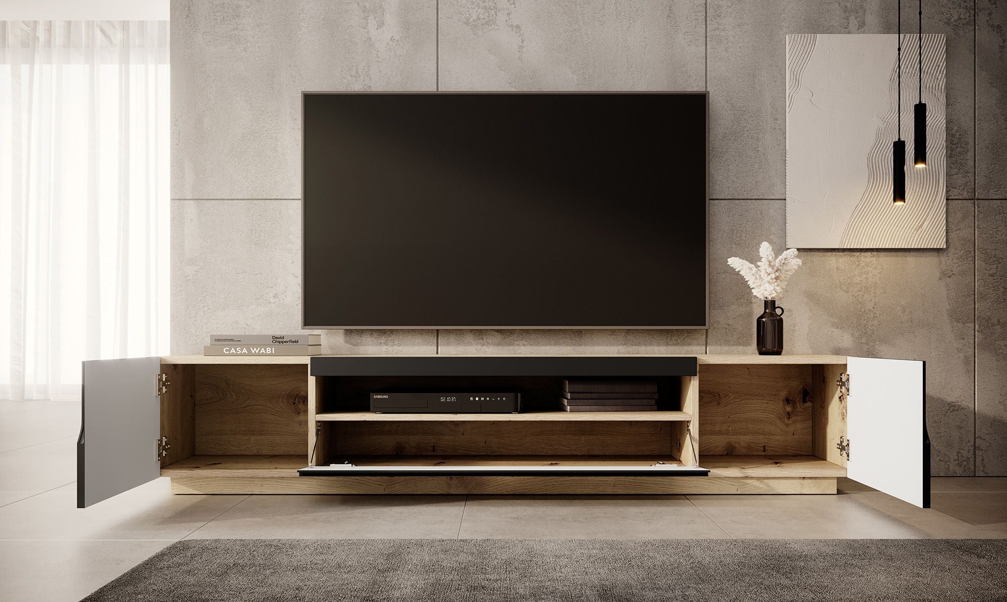 Dylan - TV-Meubel - Mat zwart/eiken - 200 cm