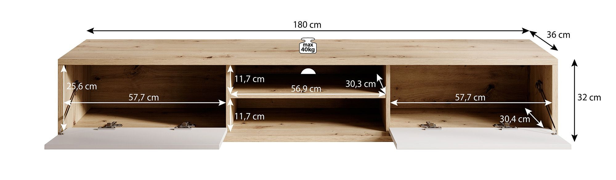 Fortunato - TV-Meubel met 2 deuren - Eiken/wit - 180 cm